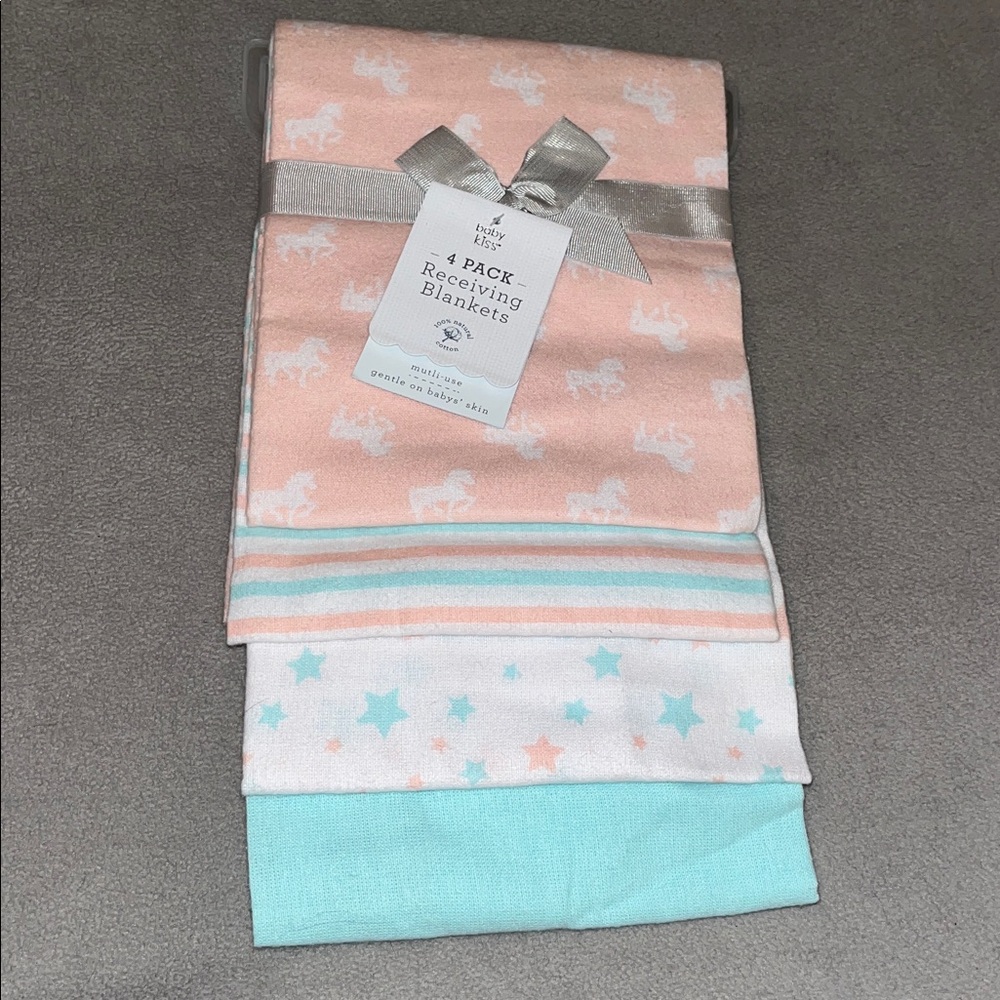 Baby Kiss Pink and Aqua Receiving Blankets Set